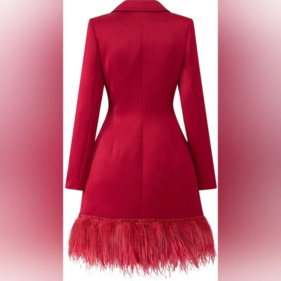 21SIX NWT Red Rosa Taffeta Feather Blazer Dress - Picture 3 of 10
